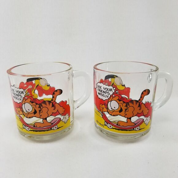 Garfield & Oddie Mug (2) Vtg 1978 Use Your Friends Wisely Glass Mcdonalds Cup - Picture 1 of 16